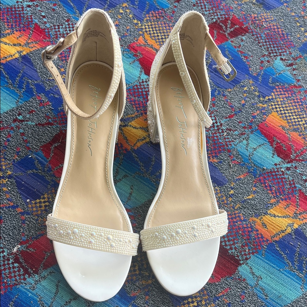 Betsey Johnson Cream Pearl-Embellished Heels